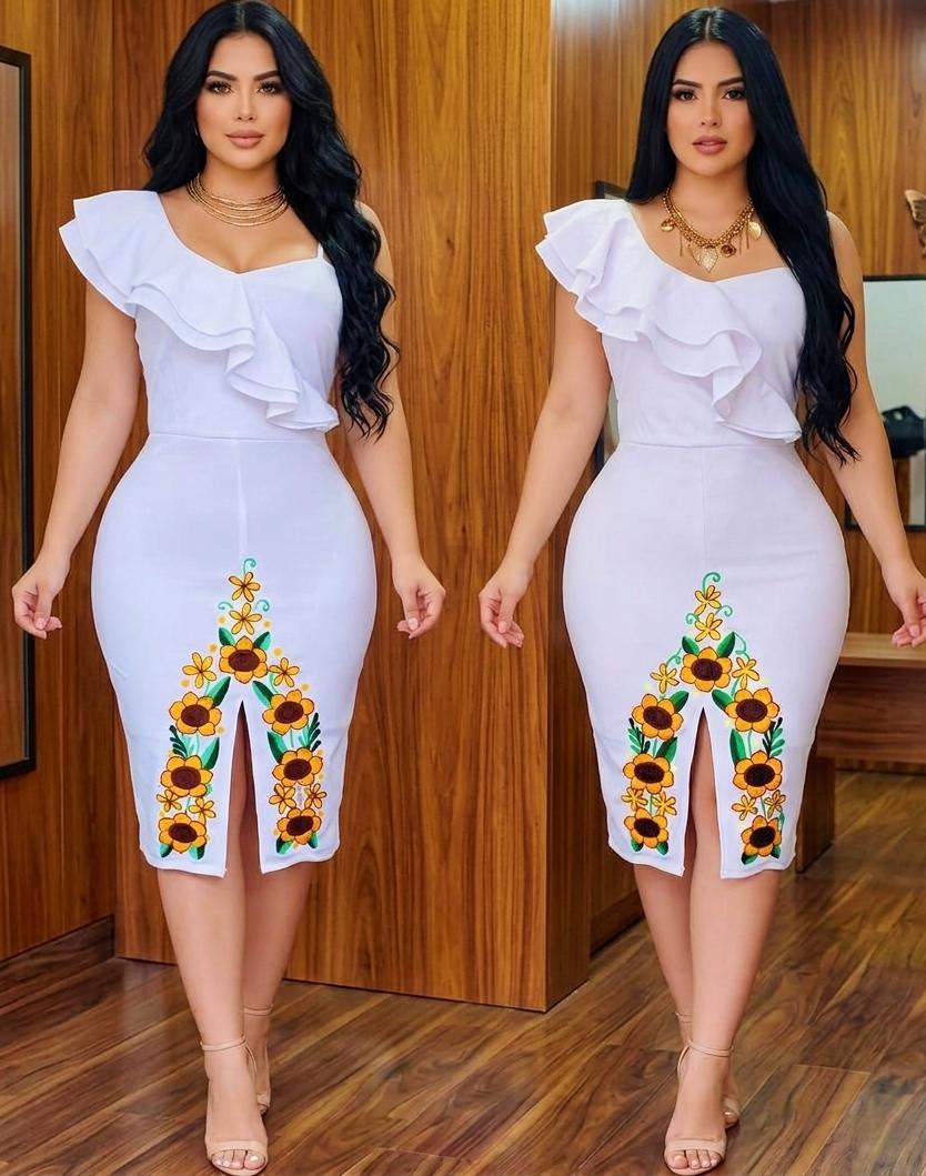 Anastacia Dress with Mexican-inspired floral embroidery