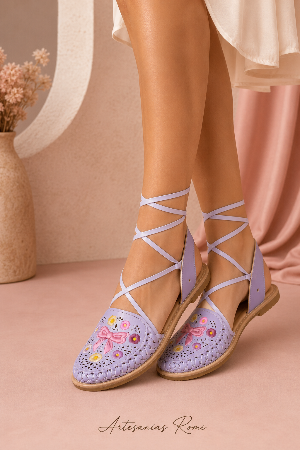 Lilian Embroidered Lace-Up Huarache Sandals