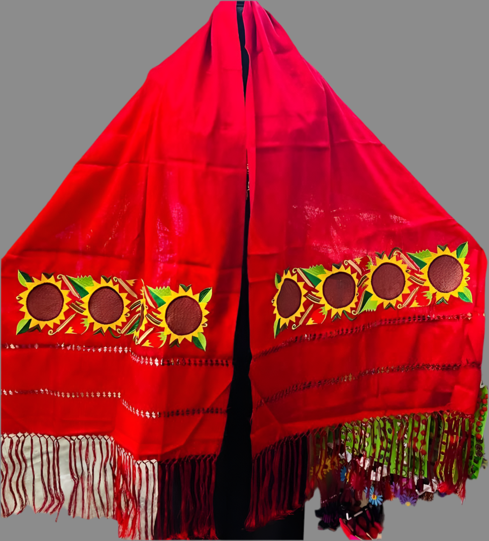 Mexican Fiesta Rebozo Silk Shawl Sunflower