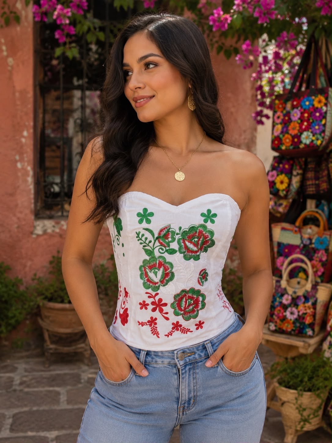 Camelia Embroidered Strapless Corset Top