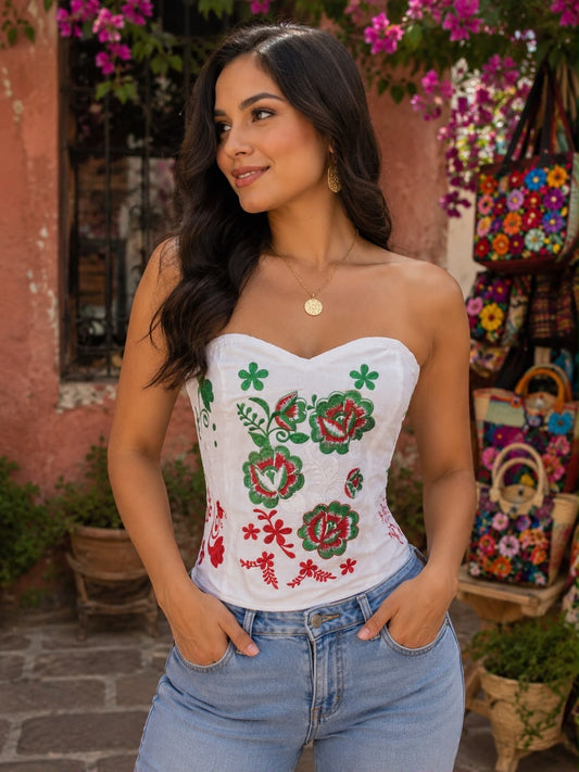 Camelia Embroidered Strapless Corset Top