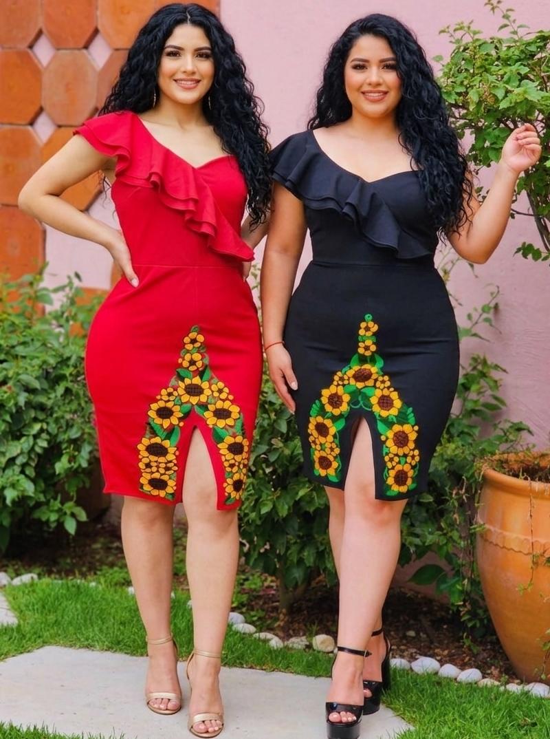 Anastacia Dress with Mexican-inspired floral embroidery