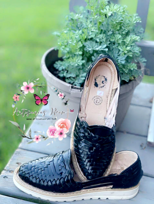 Beth Black Leather Huaraches